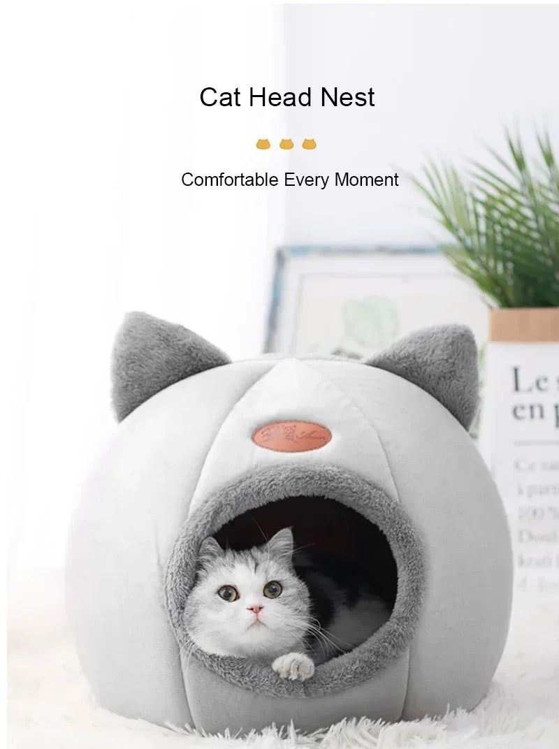 Cat Head Shaped Cozy Cave Bed - CatThingz